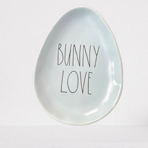 Rae Dunn Easter BUNNY LOVE Desert Plate Egg Shaped Blue Artisan Collection NWOT